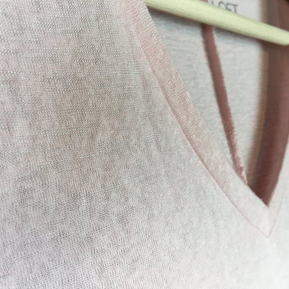 LOFT Sweater XS Solid Pink V Neck Slub Knit Semi Sheer Career Casual 7/8 Sleeve - Picture 3 of 11